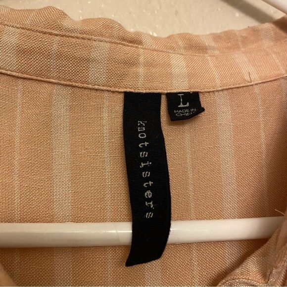 Knot Sisters Blush pink linen striped Button up midi Dress lagenlook coastal L - Picture 4 of 10